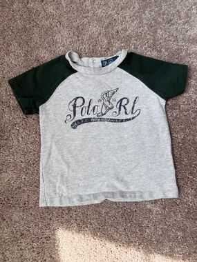 Polo by Ralph Lauren Heather Gray Tee with Dark Green Sleeves
